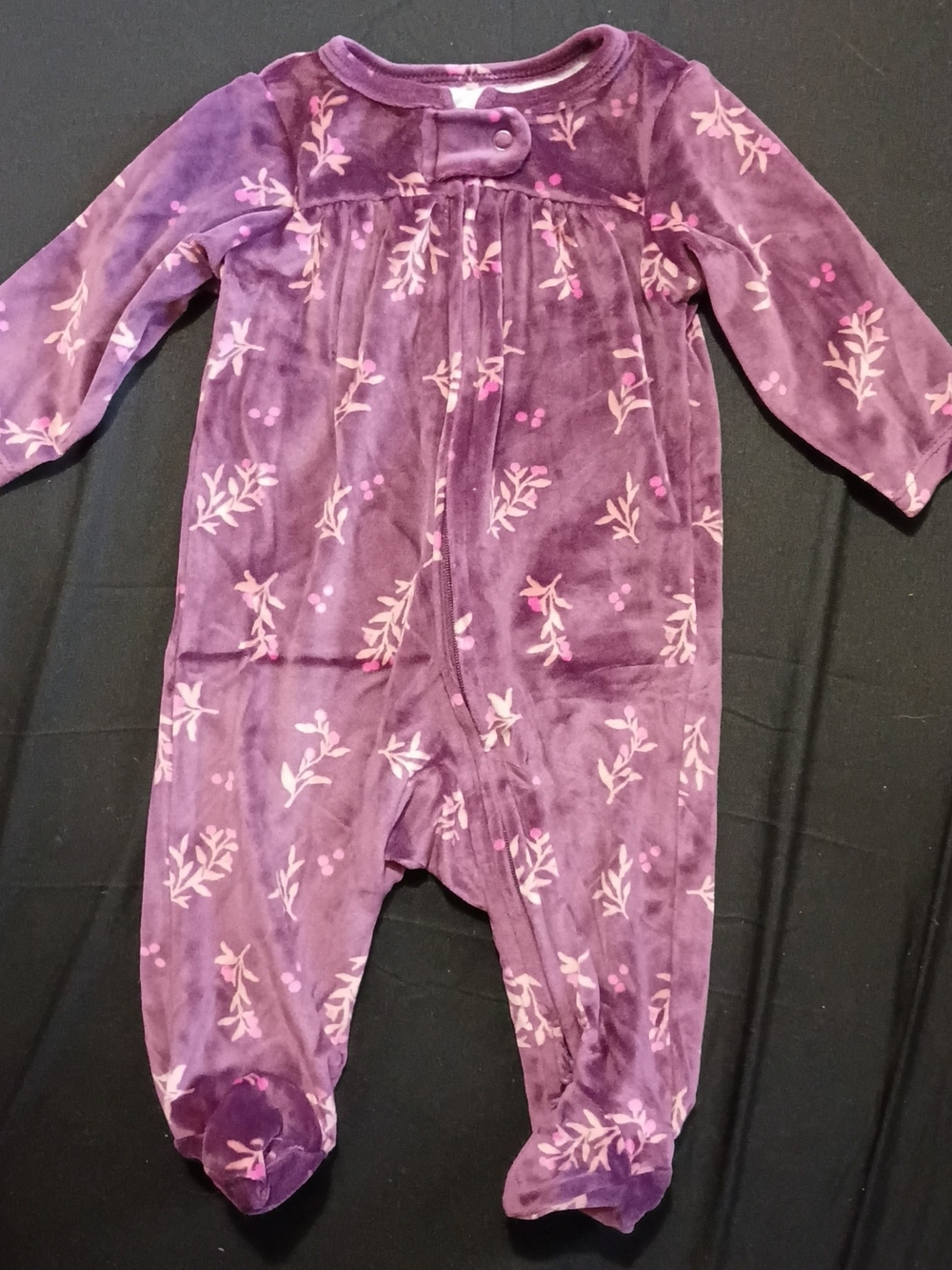 Carter's Girl's Purple Floral Plush Footed One-Piece Sleeper